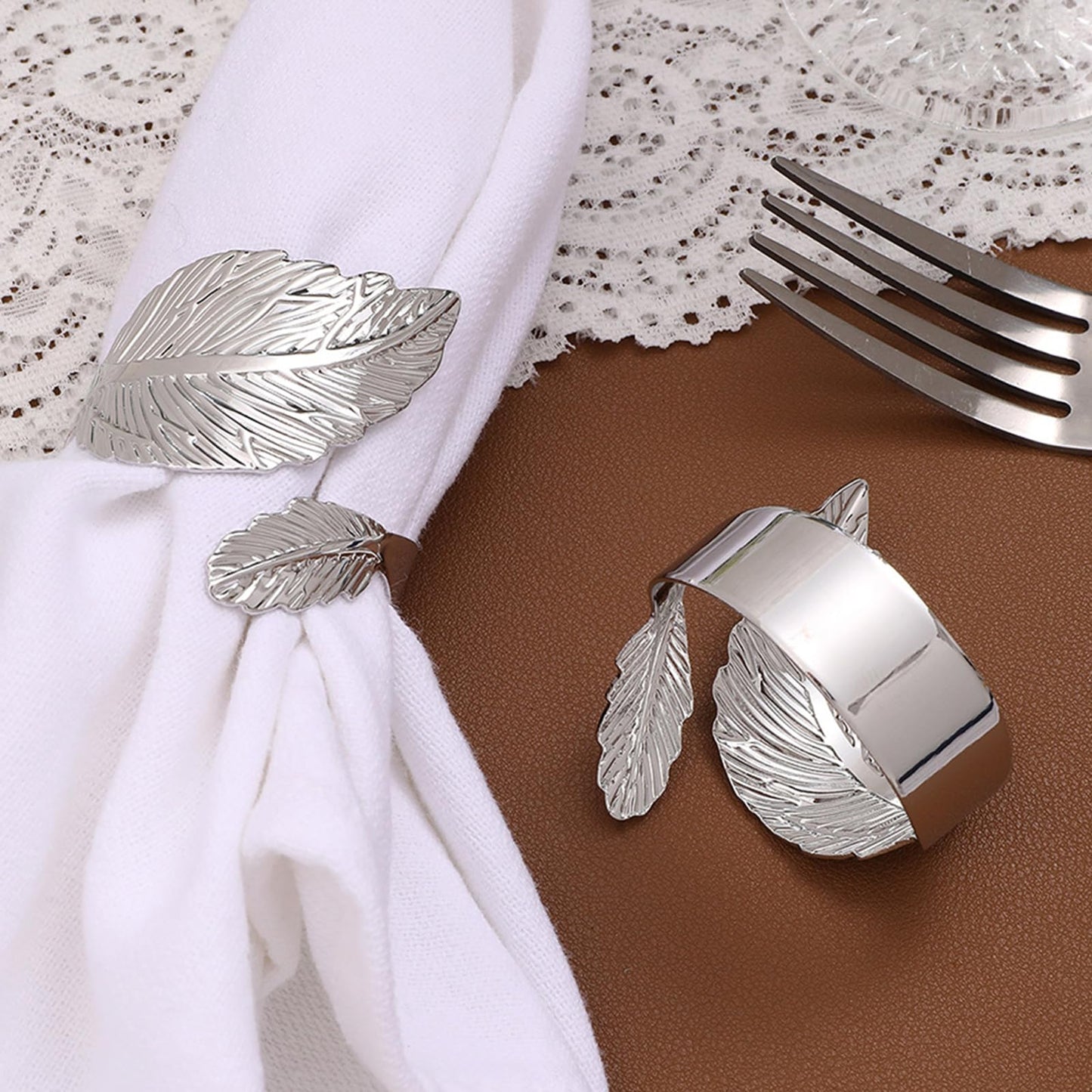 Silver Napkin Rings Set of 12,Shiny Metal Leaf Napkin Ring Silver Napkin Holder for Table Setting Decor,Stylish Rings Fit Holiday Dinner Thanksgiving Christmas Party Decoration Mgrlfbl(Leaves 12)