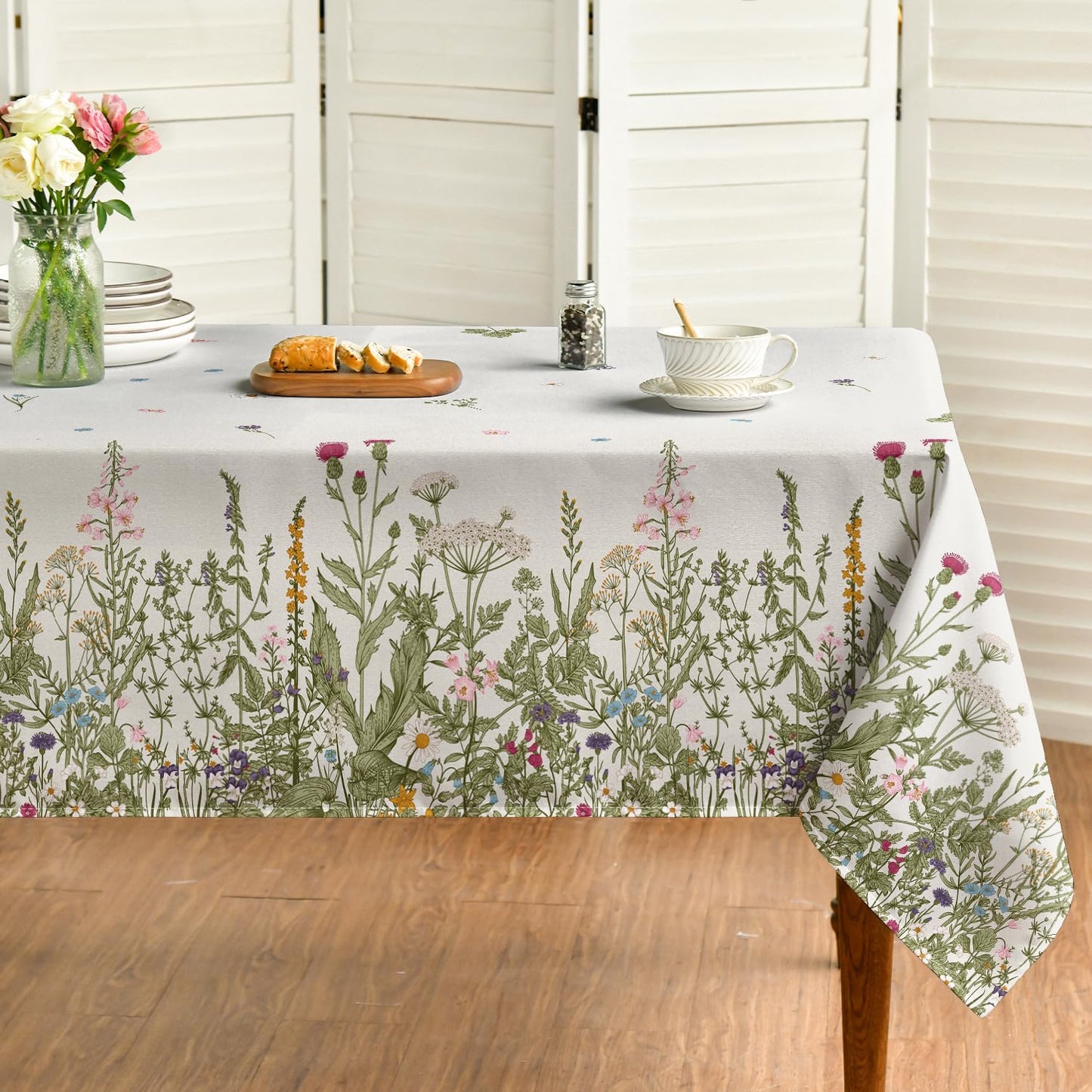 Horaldaily Spring Summer Tablecloth 60x120 Inch Rectangular, Wild Flowers Floral Table Cover for Party Picnic Dinner Decor