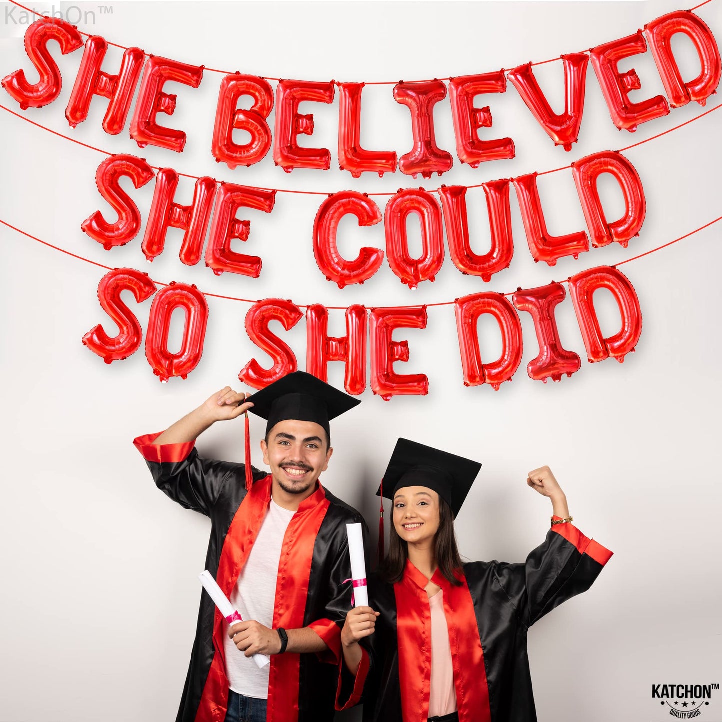 Red She Believed She Could So She Did Balloons - 16 Inch | Congrats Balloon for Congratulations Decorations | Graduation Balloon for Graduation Decorations 2026, Congrats Grad Decorations, KatchOn