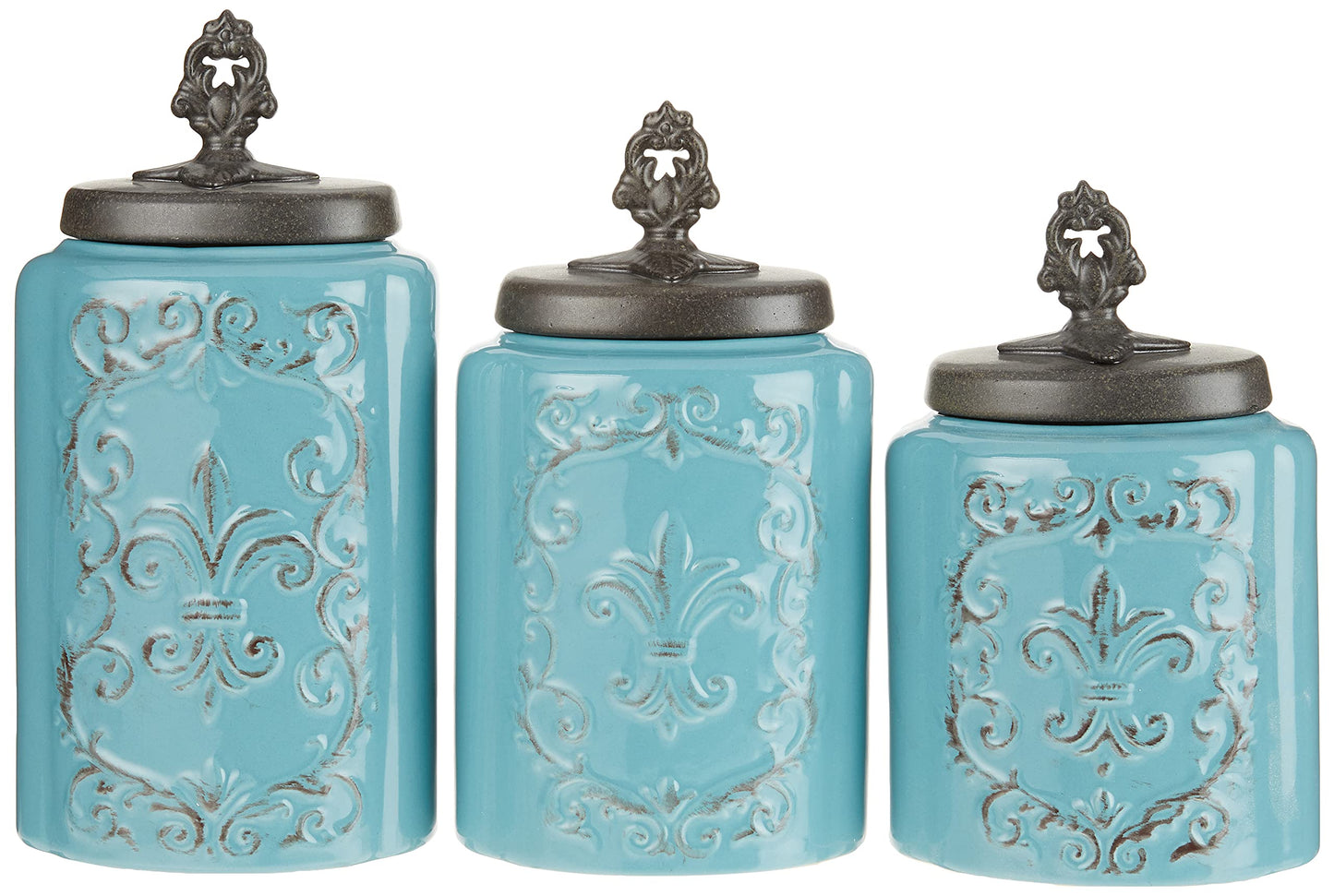 American Atelier 1182144-BL Blue Antique Set of 3 Canisters,60, 74.5, 84.5 oz