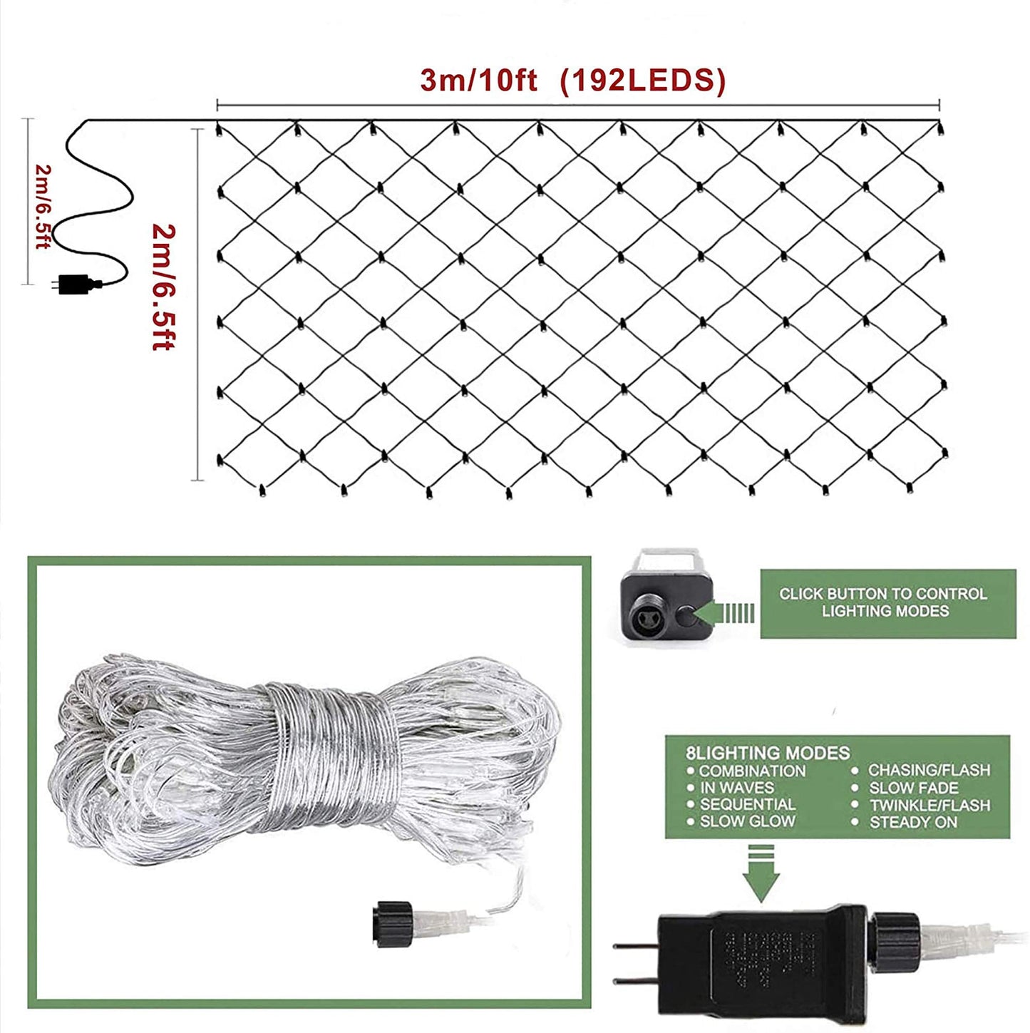 oopswow Christmas Net Lights Outdoor,9.8ft x 6.6ft Mesh Light Waterproof Tree Light,200Led Net String Lights Plug in with 8Modes Connectable for Gazebo Shrubs Lawn Backyard Garden Decor (Warm White)