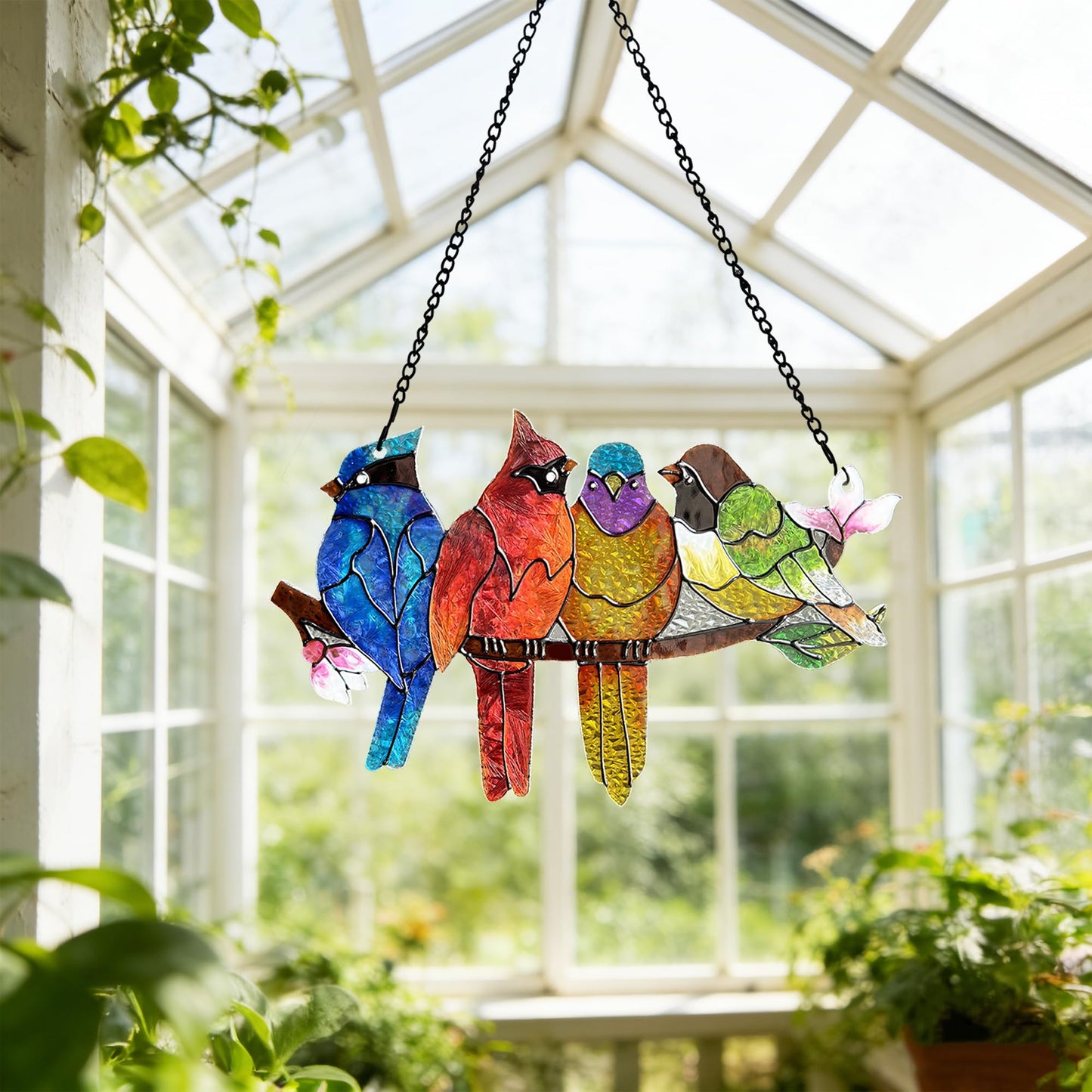 DASTOLL Stained Glass Window Hanging - Birds on A Branch Suncatcher for Window Doors Home Decoration, Valentine's Day Mother's Day Birthday Bird Lover Gifts for Women, Men, and Mom Grandma