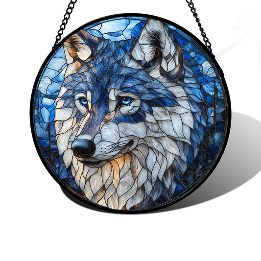 DASTOLL Stained Glass Window Hanging - Funny Wolf Suncatcher Ready to Hang Window Doors Home Decoration and Christmas, Mother's Day Birthday Gifts for Women, Men, and Mom 9.8x9.8 in