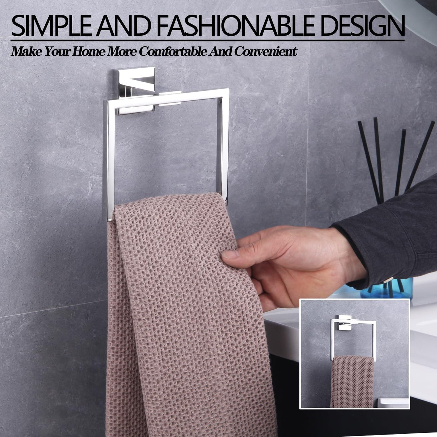 GERZWY Bathroom Hand Towel Holder Polished Stainless Steel Towel Ring for Bath Kitchen Garage Heavy Duty Wall Mounted JG1906-JG