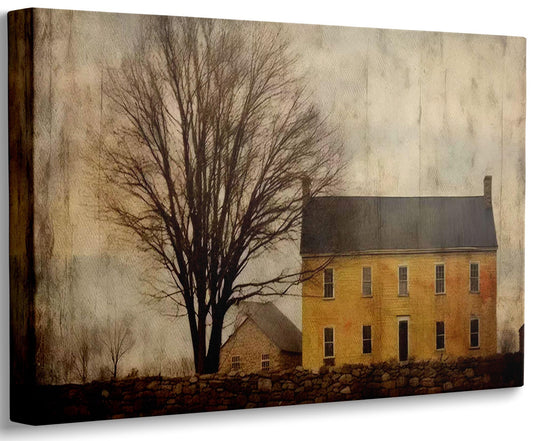 XNWEAPLF Old Barn Canvas Wall Art Vintage Farmhouse Wall decor Autumn Rustic Landscape Painting on Country Barn Stone Wall Decor Country Farmhouse Posters for Living Room Farm Large Wall Decor
