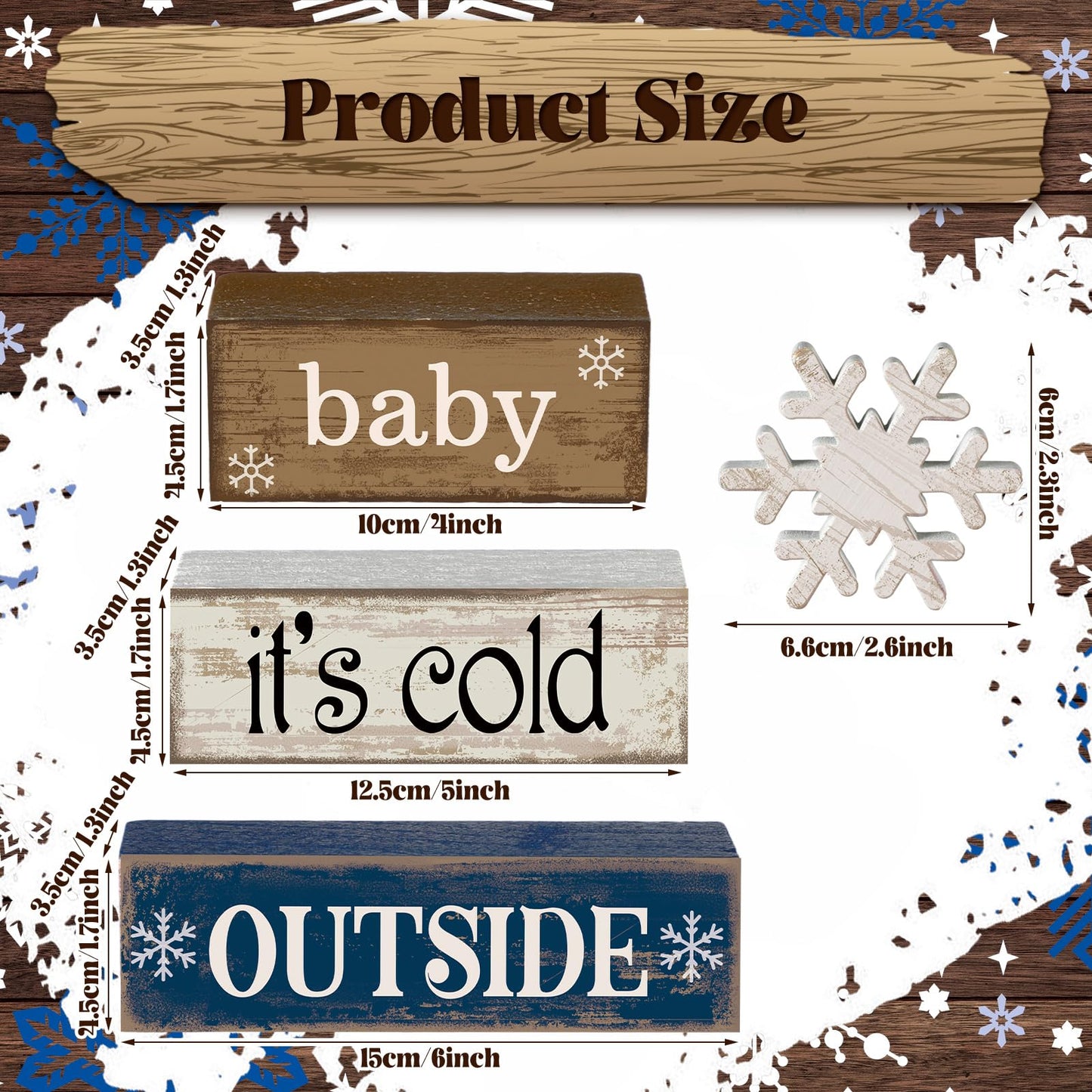 Moucuny 4 Pcs Winter Wooden Tabletop Decor Snowflake Tiered Tray Decor Winter Centerpiece Rustic Snow Block Signs Farmhouse Table Shelf Decoration for Home Office Party
