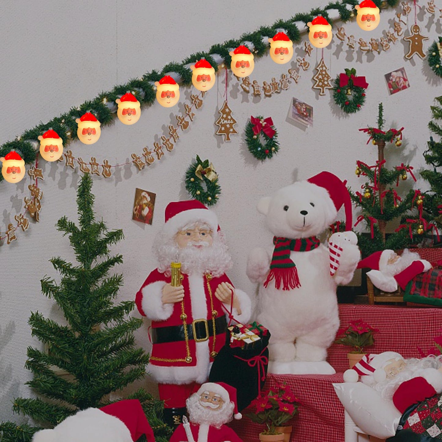 Christmas Santa Claus String Lights, 8.5Ft Christmas Decorations String Lights with 10 Santa Claus, Plug in Waterproof Novelty Fairy Light for Indoor Home Kid's Room Xmas Tree Winter Party Decor