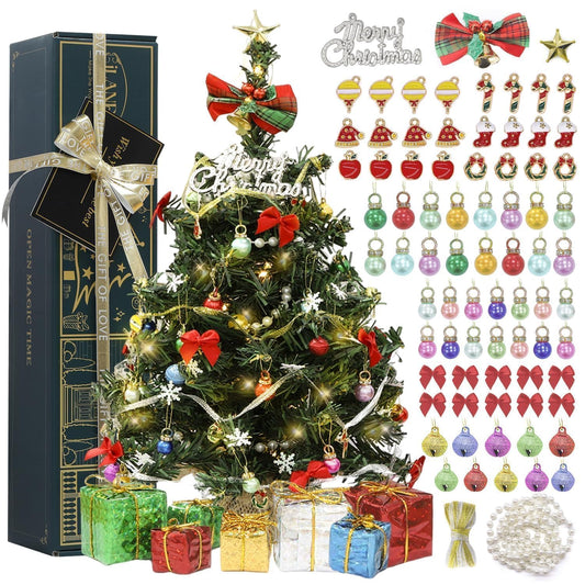 iLAND Mini Christmas Tree Tabletop Small Christmas Tree 12 inch Cute Xmas Table Decoration for Office Desk Shelf Dorm Party Tiny Table Top Décor Miniature 1/6 Scale Elf Accessories Shining Xmas Gift