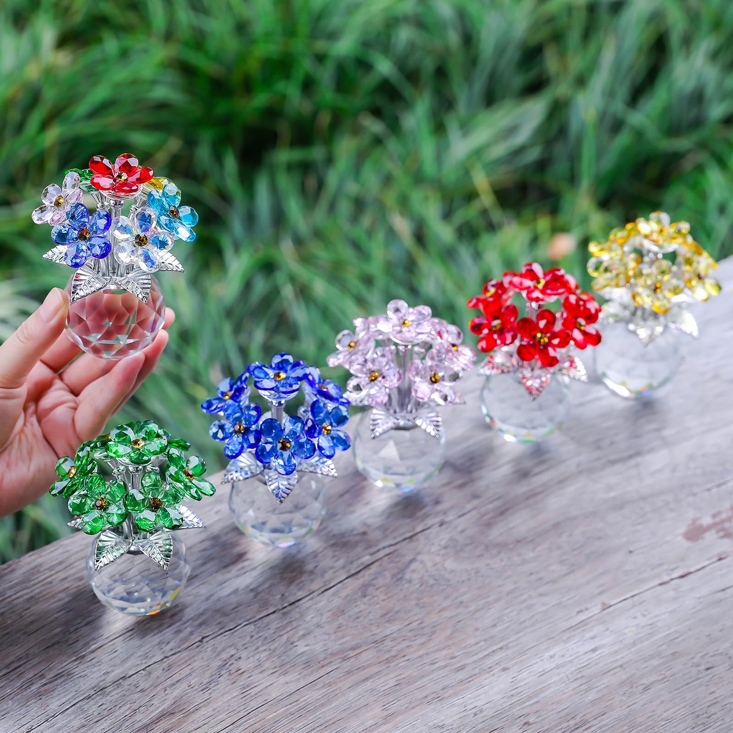 JATYFING Crystal Forget-Me-Not Flower Figurine, Pink and Clear, 4.1 inches, Decorative Crystal Display