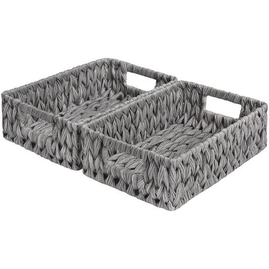 GRANNY SAYS Wicker Baskets for Storage, Waterproof Storage Baskets, Odorless Wicker Basket with Handles, Decorative Storage Containers, Gray Basket for Pantry Storage, 2-Pack