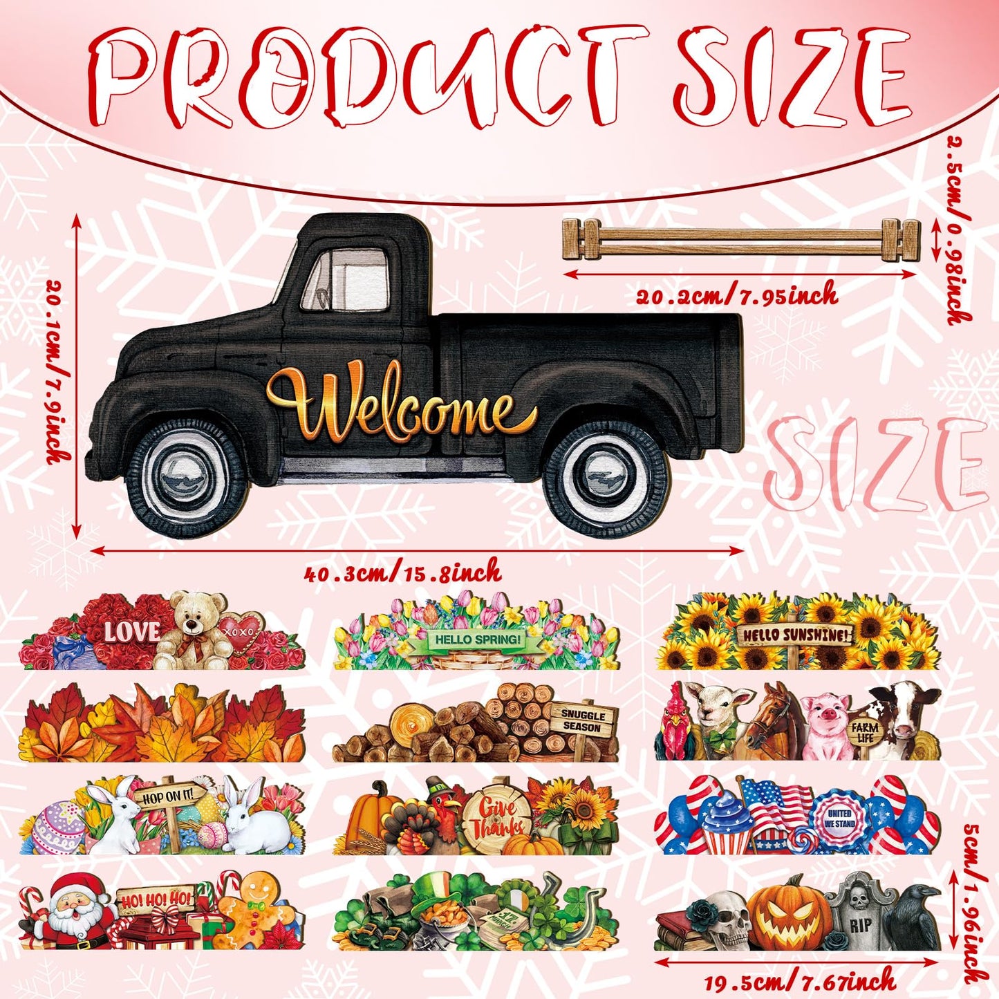 Ferraycle Independence Day Interchangeable Welcome Sign 4th of July Seasonal Truck Decor Door Signs with 12 Holiday Icons Rustic Farmhouse Interchangeable Holiday Decor(Black, Lateral Style)