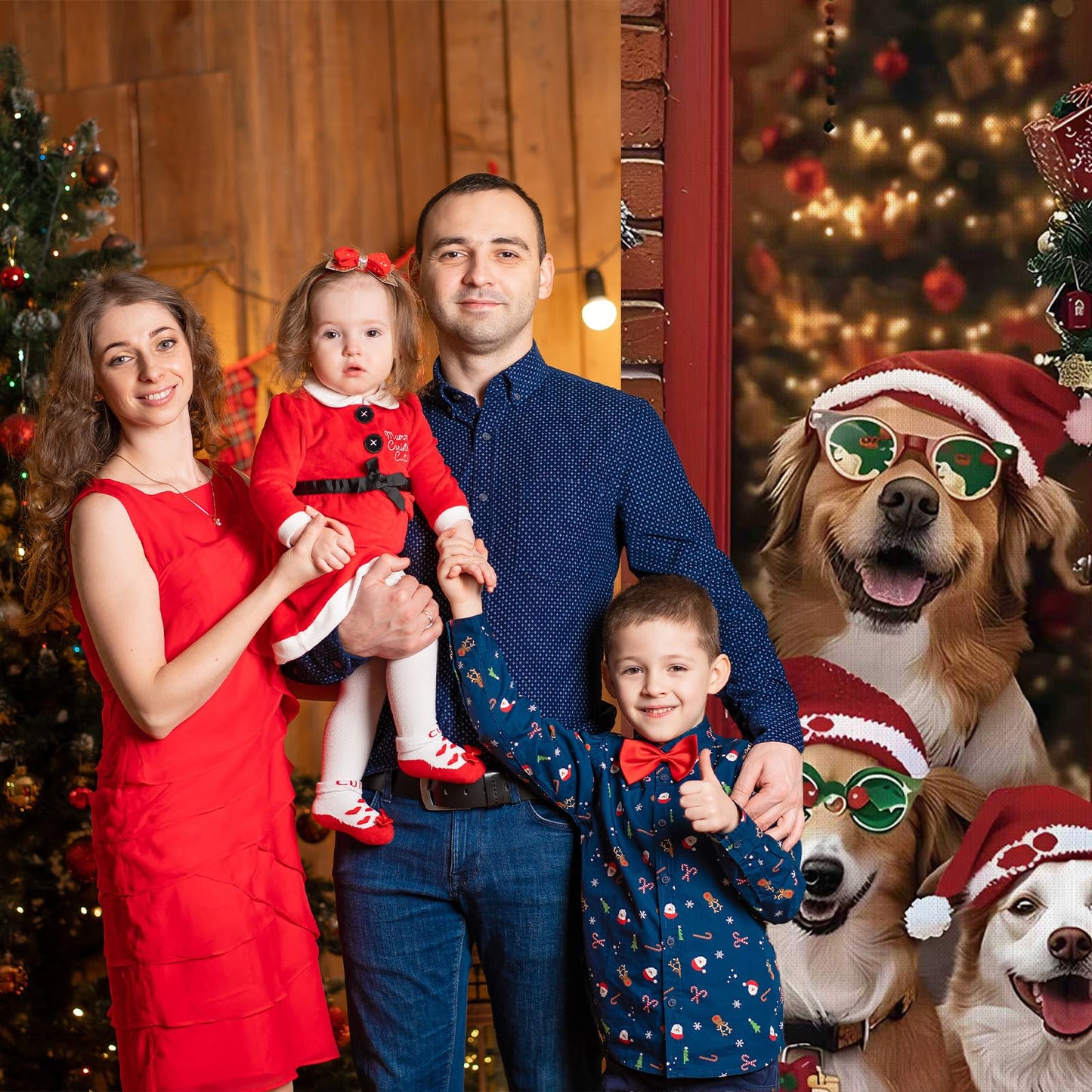 Christmas Door Cover Cute Santa Dogs Front Door Covers Decoration 71x36 Inch, Merry Christmas Banner for Holiday Parties, Winter Xmas Decor with Fabric, Festive Backdrop for Home & Office