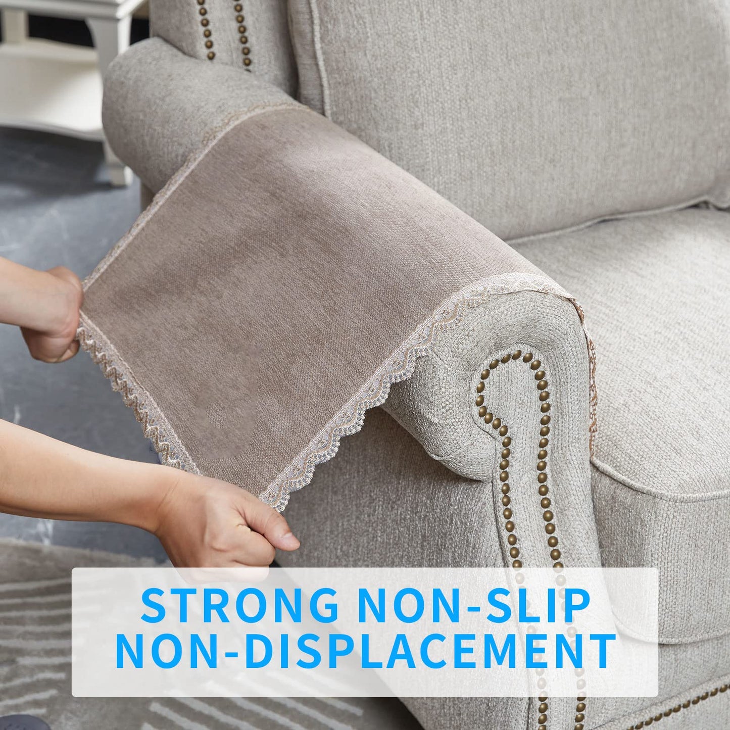 MINJIATEX Couch arm Covers,Non-Slip lace Sofa arm Cover Set of 2 Washable Sofa armrests Covers for Living Room Recliner Chair arm Cover Protectors for Leather Sofa armrest slipcover