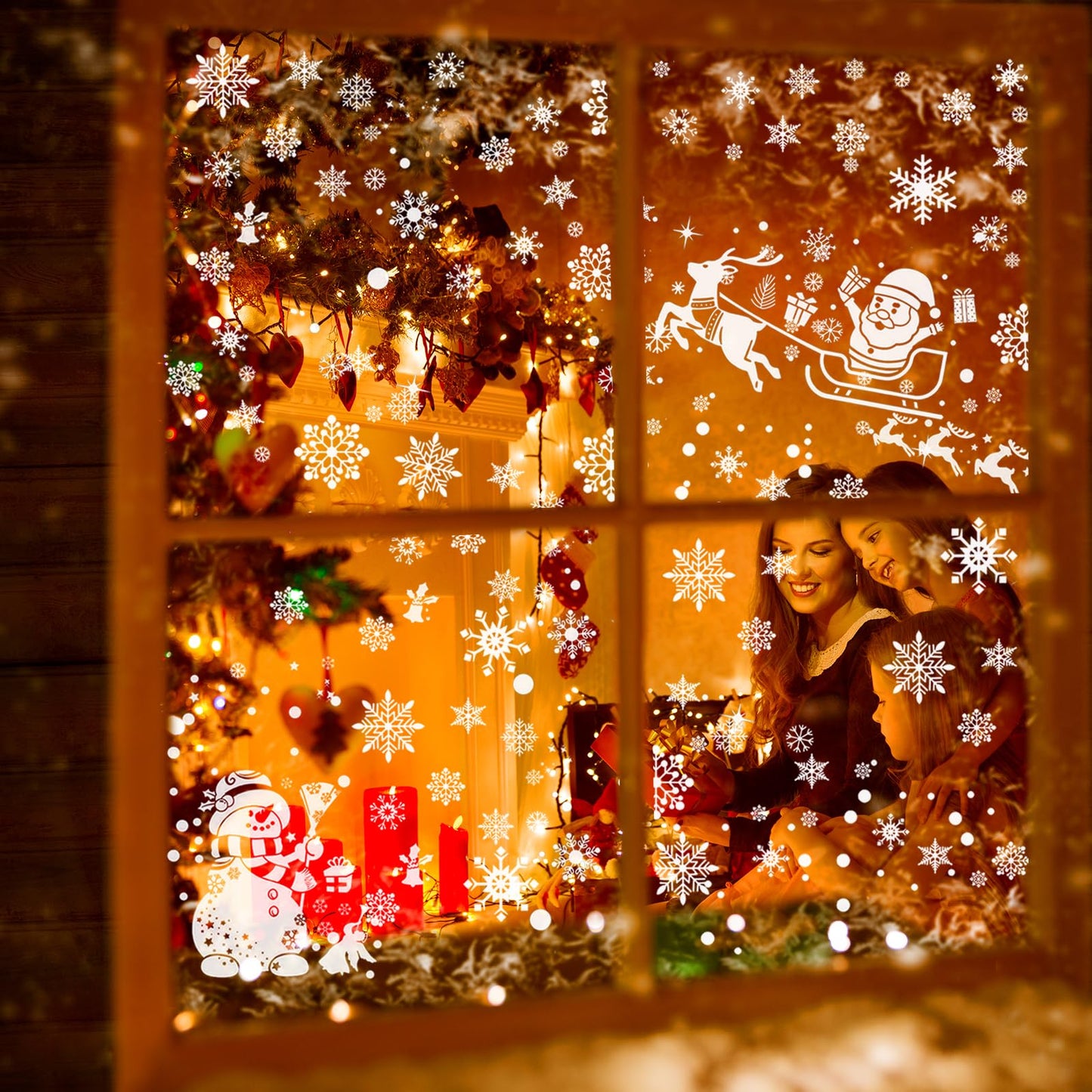 SNAIL GARDEN 1080PCS Christmas Window Clings, 12"-0.3" Christmas Window Stickers for Smooth Surface, Winter Wonderland Decorations for Xmas Holiday Window Decorations