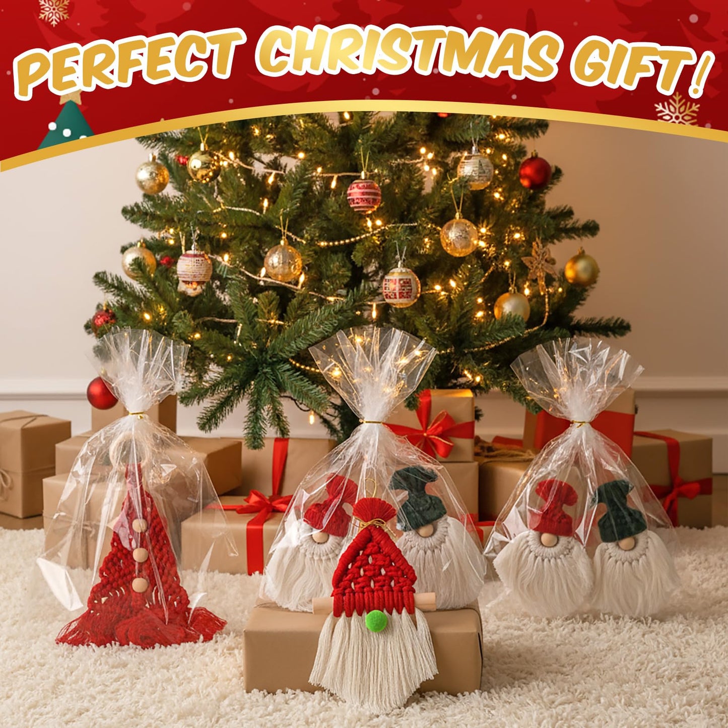 Suncalla 12 Set DIY Christmas Macrame Gnomes Santa Claus Kit DIY for Christmas Tree Decor Xmas Tree Hanging Ornament Kit Handmade Products for Beginners Adult Crafts Instructions Included