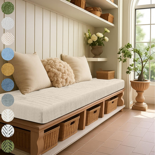Custom Size Bench Cushion, Bay Window Cushion, 75D High-Resilience Foam, 90+ Colors, Four Fabrics to Choose, Custom Bench Cushions for Indoor Furniture, Mudroom, Kitchen Dining Room, Non Slip Bottom