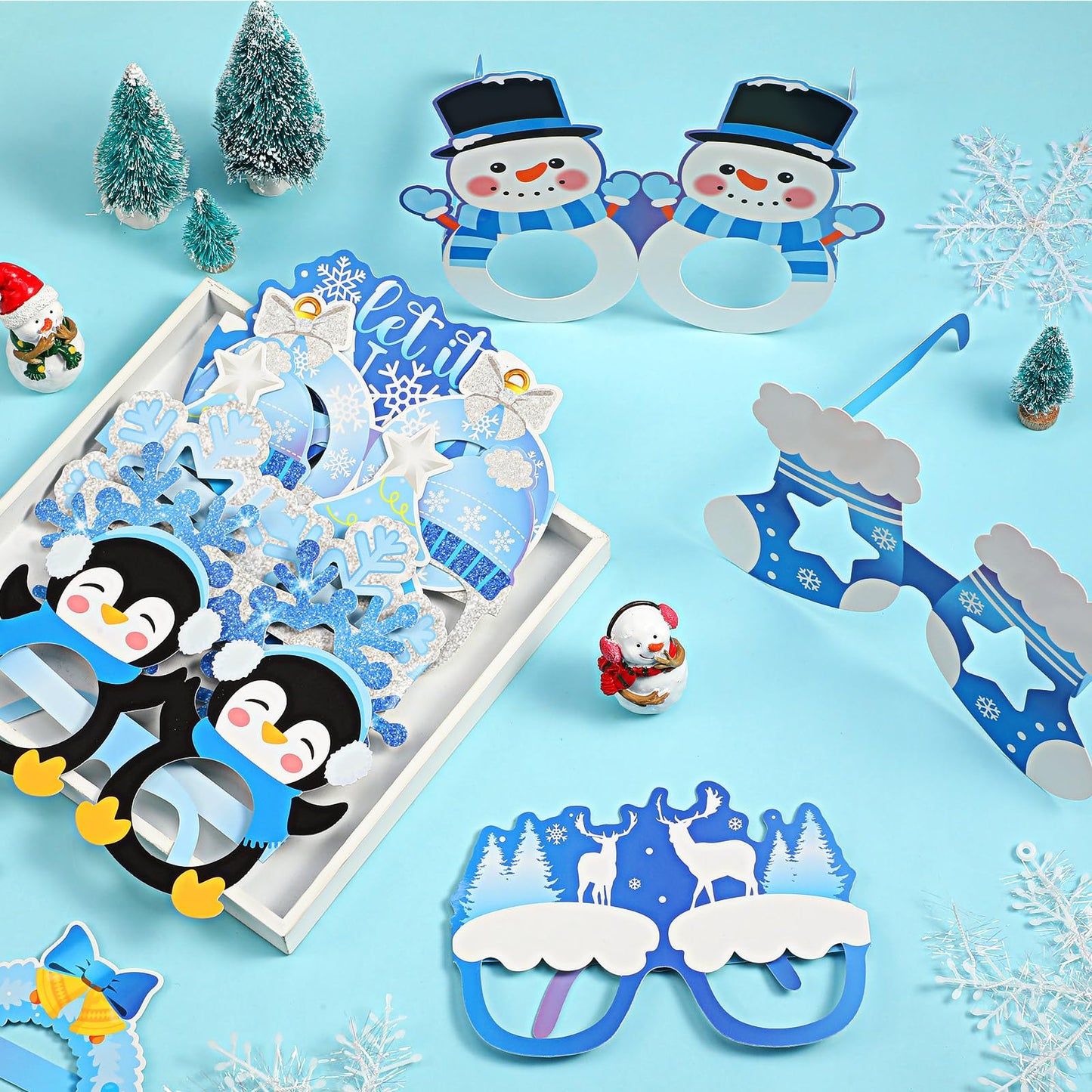 Harrycle 60 Pcs Winter Party Favors Snowflake Paper Eyeglasses Winter Wonderland Party Decorations Photo Booth Props for Christmas Holiday Baby Shower Birthday Supplies