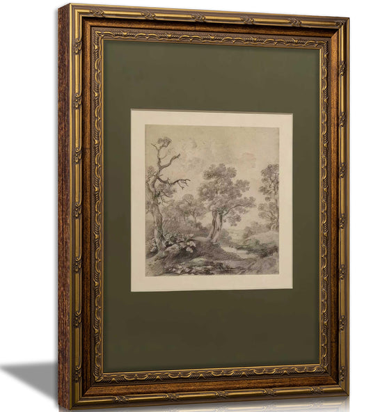 Vintage Gold Framed Wall Art Tree Forest Landscape Painting Canvas Prints Green Gray Tree Natural Sketch Picture Rustic Farmhouse Poster Artwork for Living Room Bedroom Bathroom, 9x11in