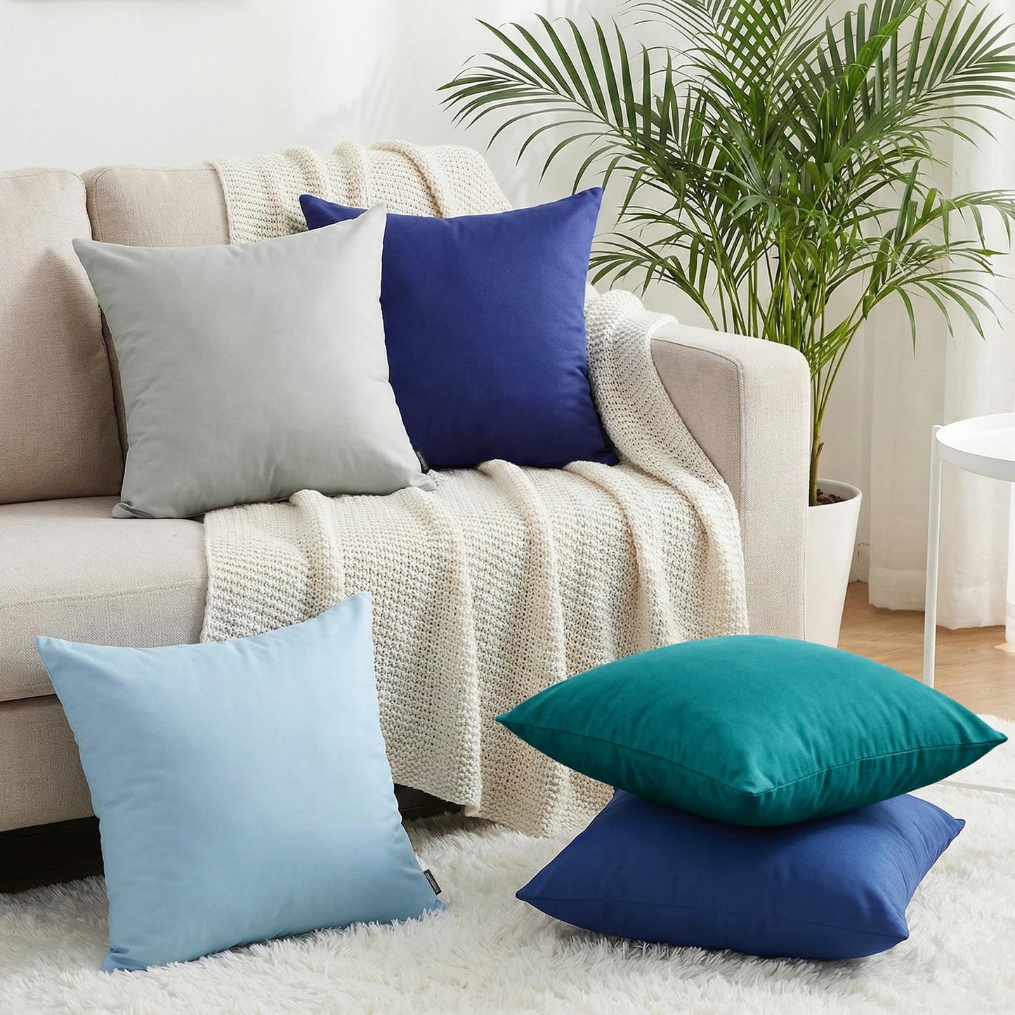 Coddsmz 6 Pack Decorative 100% Cotton Pillow Covers Square Cushion Cover Solid DIY Throw Pillowcase for Home Bed Sofa Halloween Christmas,Teal,6 Pack-18" x 18"/45x45cm