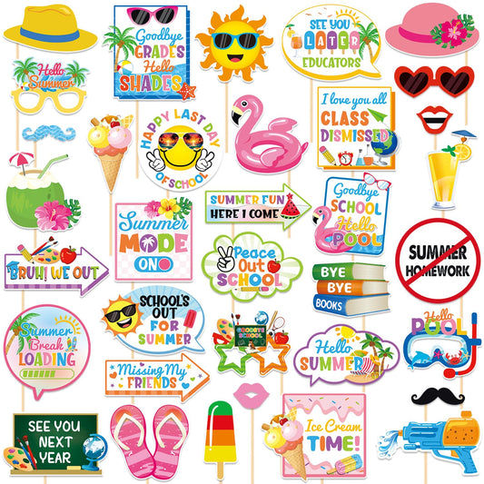 School's Out for Summer Photo Props Last Day of School Decorations Peace Out School Hello Summer Photo Booth Props Goodbye School Hello Pool Summer Vacation Party Decoration Supplies 35 Pieces