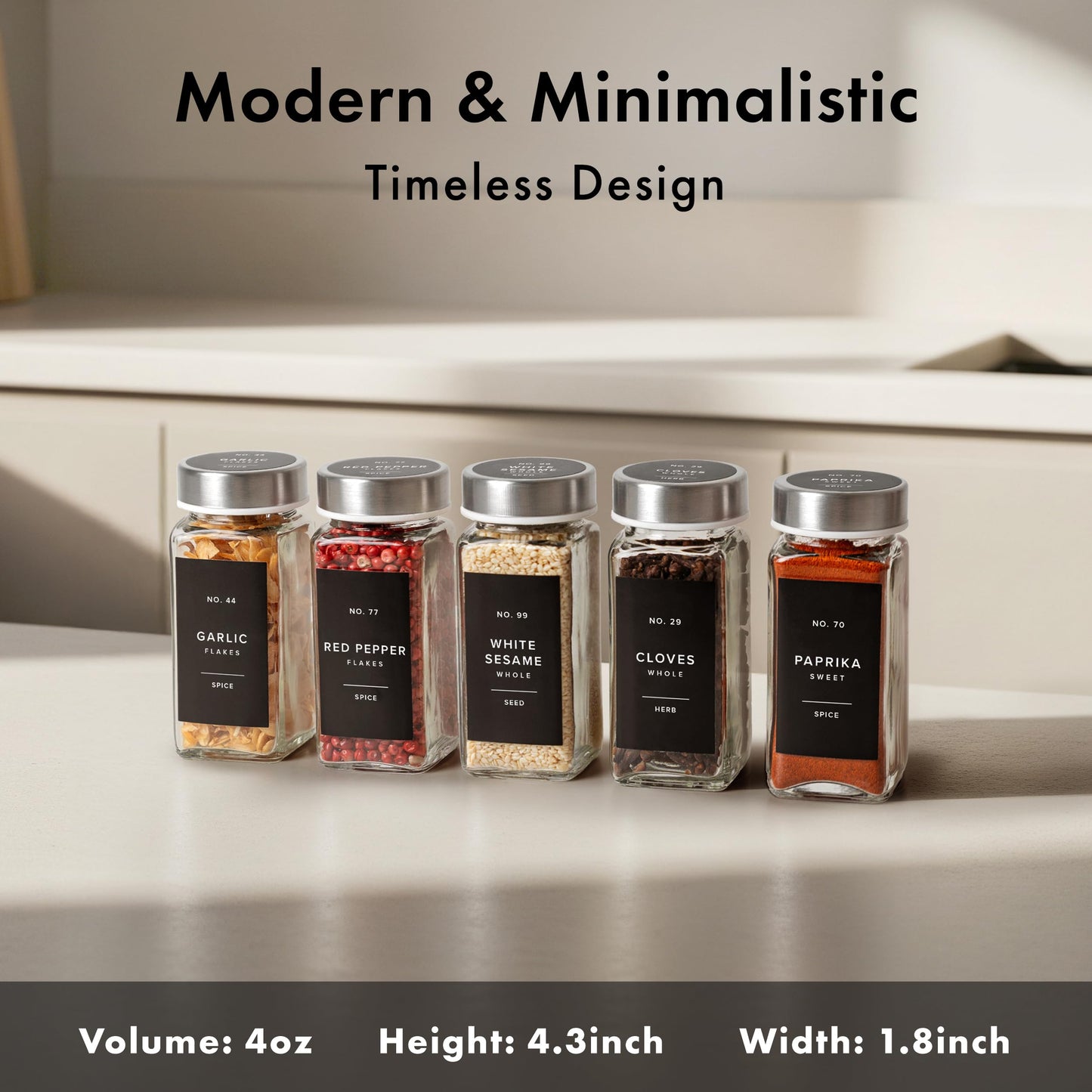 EDELHAUS Glass Spice Jars with Labels and Steel Lids (24 x 4oz) Spice Containers with 240 Label, Steel Funnel, Shaker Inserts, Empty Square Seasoning Organizer for Spice Rack, Cabinet, Drawer