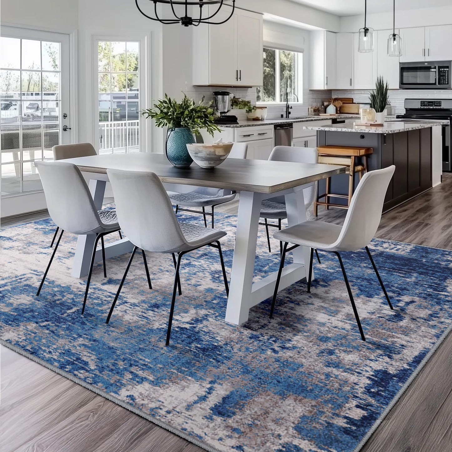 RELEANY Washable Area Rugs 5'x7' Non-Slip Modern Abstract Soft for Living Room Entryway Bedroom Nursery, Print Pattern, Blue Grey Navy Gray