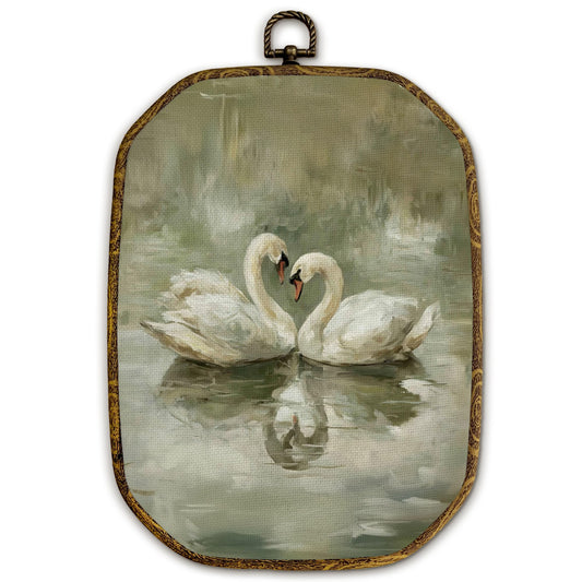 Yjeslw Vintage Swan Octagon Wall Art Decor, Rustic Farmhouse Antique Romantic Swan Framed Canvas Prints, Cottagecore Wall Hanging Decorations for Home Bedroom Living Room Decor, 10.2x7 Inches