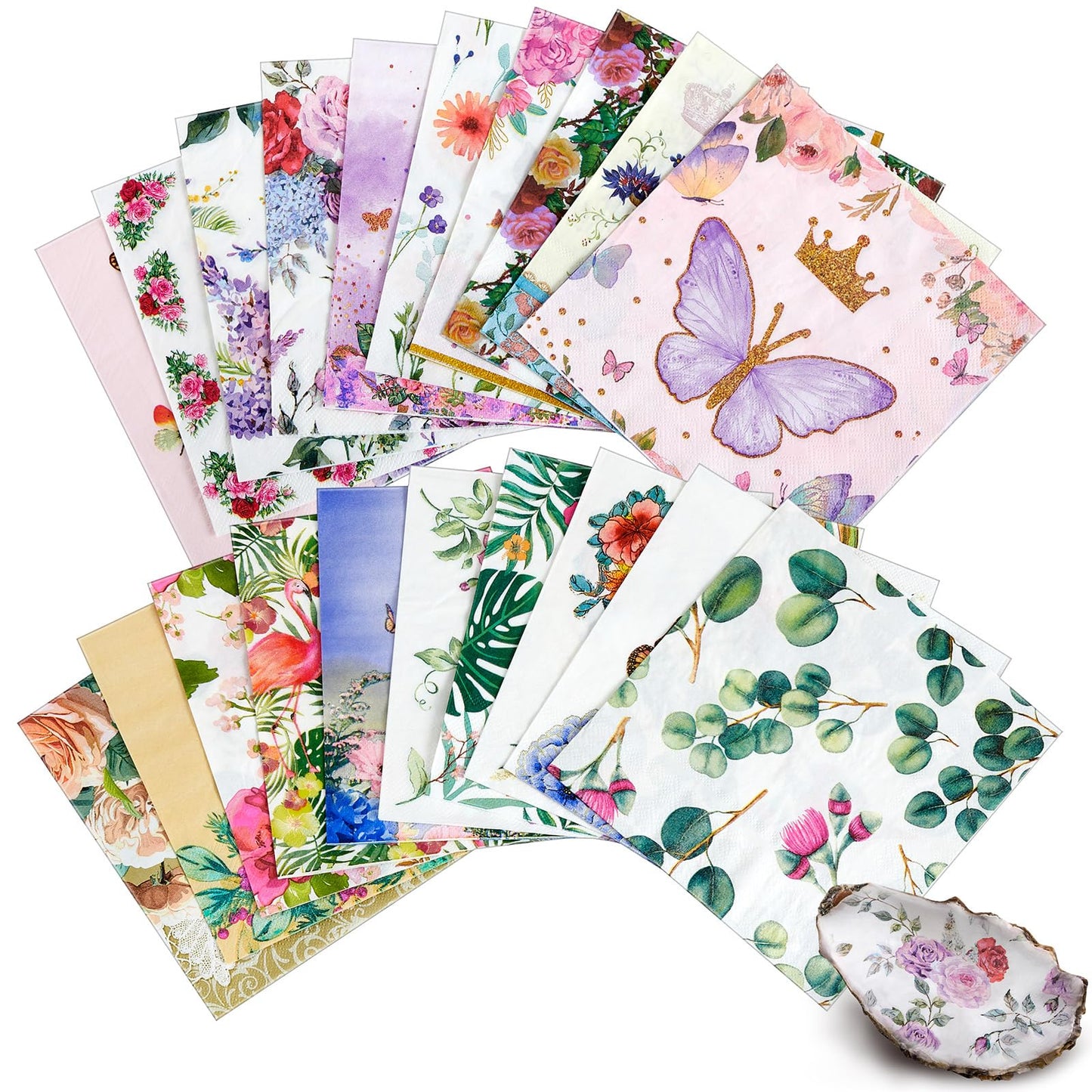 Crtiin 20 Pack Decoupage Napkins Floral Napkins Flower Cocktail Paper Decorative Toilet for Valentine's Day Birthday Party Beautiful Gorgeous, 20 Styles Each 6.5 Inches(Style 1)