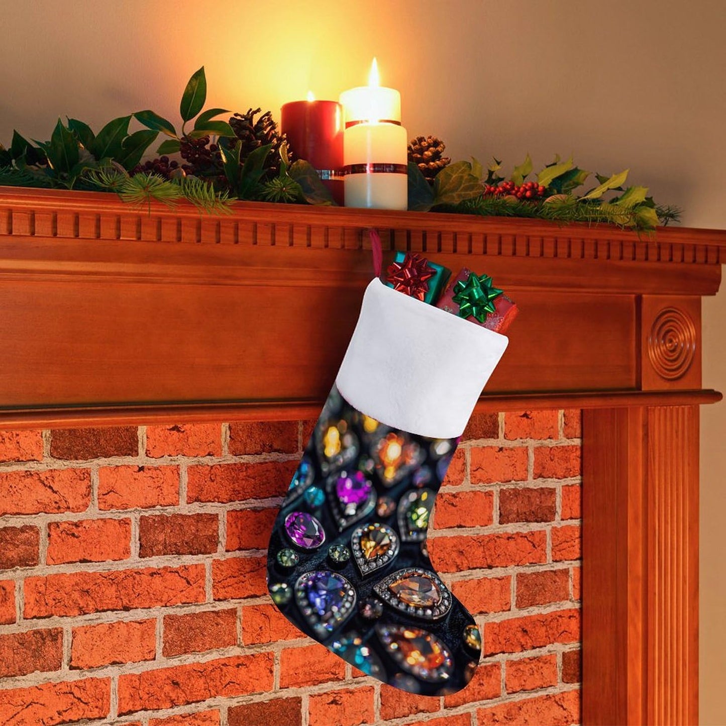 Christmas Holiday Decor Socks,Intricate Jewelry Patterns Printed Personalized Christmas Stockings,Hanging Stockings Can Be Used As Decorations Fireplaces, Christmas Tree And Stairs,The Best Gift To Gi