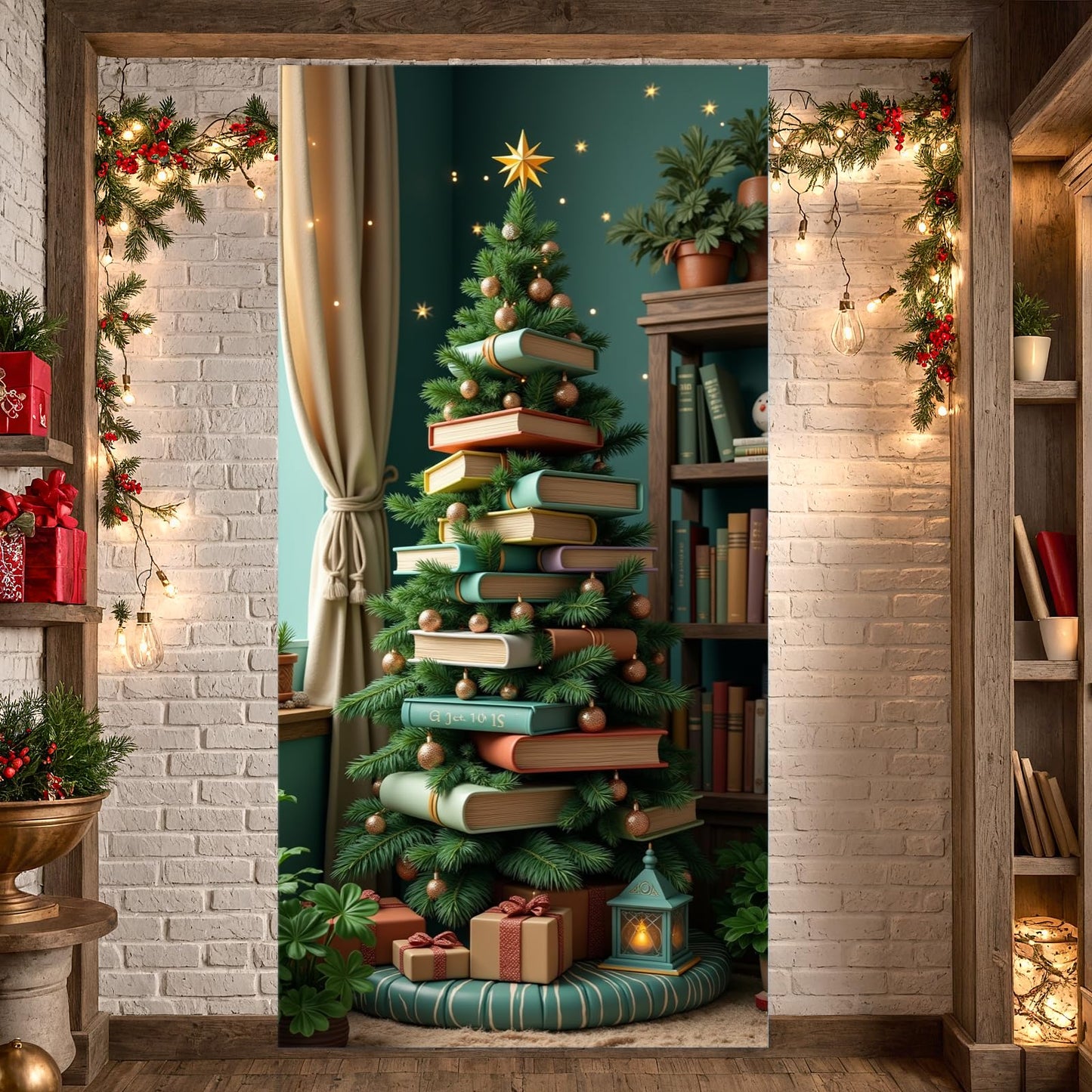 Merry Christmas Door Cover, Christmas Tree Door Hanging Backdrop Decoration Xmas Tree Porch Sign Front Door Banner Gifts for Winter Holiday New Year Xmas Office Home Party Supplies
