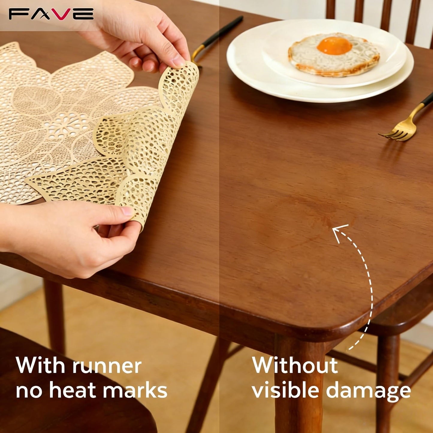 FAVE Gold Table Runner 36 Inches Flower Shaped Dining Table Runner Waterproof Washable for Wedding Banquet Birthday Party Restaurant Decor and Daily Ues(Gold Flower Shaped)
