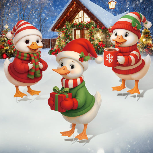 Marsui 3 Pcs Christmas Outdoor Decorations Goose Yard Sign with Stakes Christmas Yard Decorations Cute Goose Stakes Signs for Home Lawn Garden Decor Holiday Party Supplies