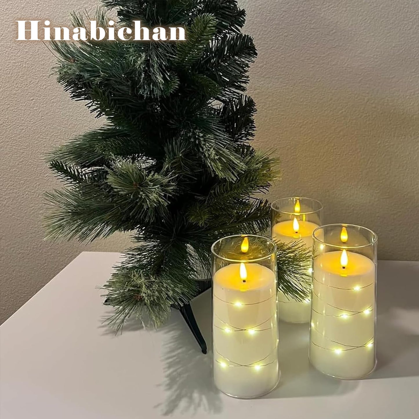 Hinabichan Flickering Flameless Candles with Remote Timer, 6pcs LED Battery Operated Candles with Embedded String Lights White, D3 H6