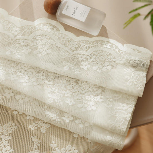 Anmao Vintage Lace Curtains 84 Inches Long 2 Panels Set, Romantic Elegant Light Filtering Semi Sheer Floral Thick Lacy Curtain Drapes for Living Room and Bedroom, Each Panel 55W x 84L, Ivory White