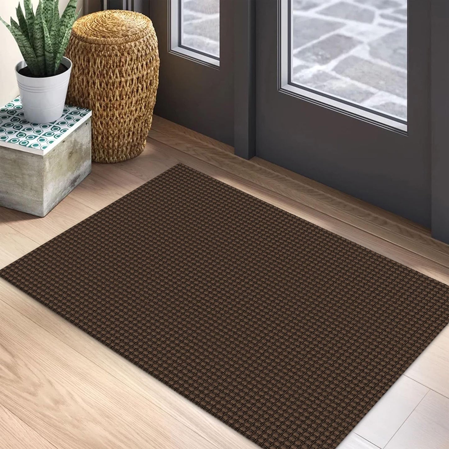 EARTHALL Woven Area Rug 2x3 Ft Washable Rugs for Entryway Braided Non Slip Throw Rugs Door Mat Indoor Outdoor Entrance Small Cotton Woven Carpet for Kitchen Foyer Front Door, Brown