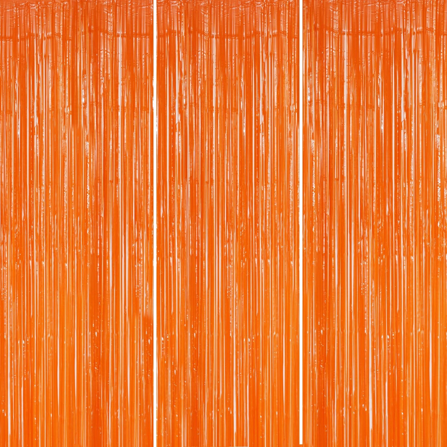 DECOCKRAT 3 Pack Foil Fringe Backdrop - Orange Shiny Tinsel Curtains for Party Decoration/Photo Booth Props - 3.3x8.2 FT Metallic Foil Backdrop for Birthday, Wedding, Graduation, Christmas.