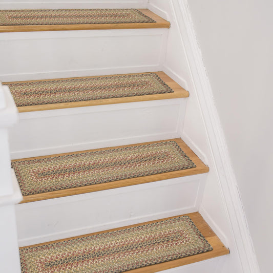 Homespice Kingston Jute Braided Stair Tread, Warm Country Decor, Set of 13, Multicolor 8x28 Rectangle Rugs for Stairs - Easy to Clean, Tightly Stitched and Durable