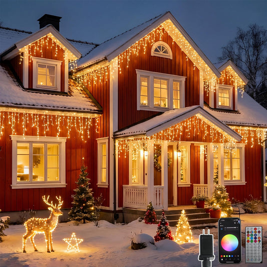 Smart Icicle Lights for Christmas, Colorful Twinkling Outdoor lights , 43FT 400 LED , 48 Modes Timer, Outside House Plug in Waterproof for Home Indoor, Halloween ,Holiday, Wedding Party Decorations