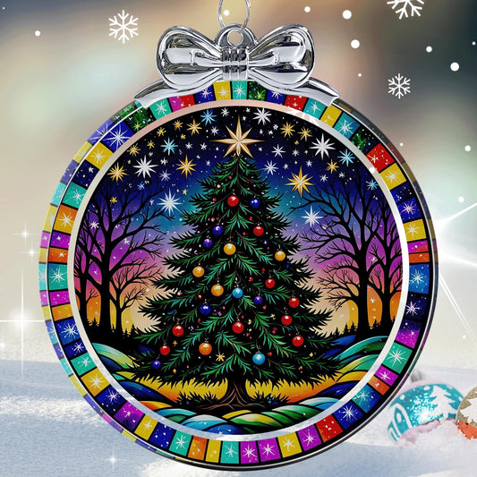 Starry Night Christmas Tree Stained Glass Christmas Ornament - Hanging Ornaments for Christmas Tree Decorations - Holiday Keepsake Present Exchange Idea