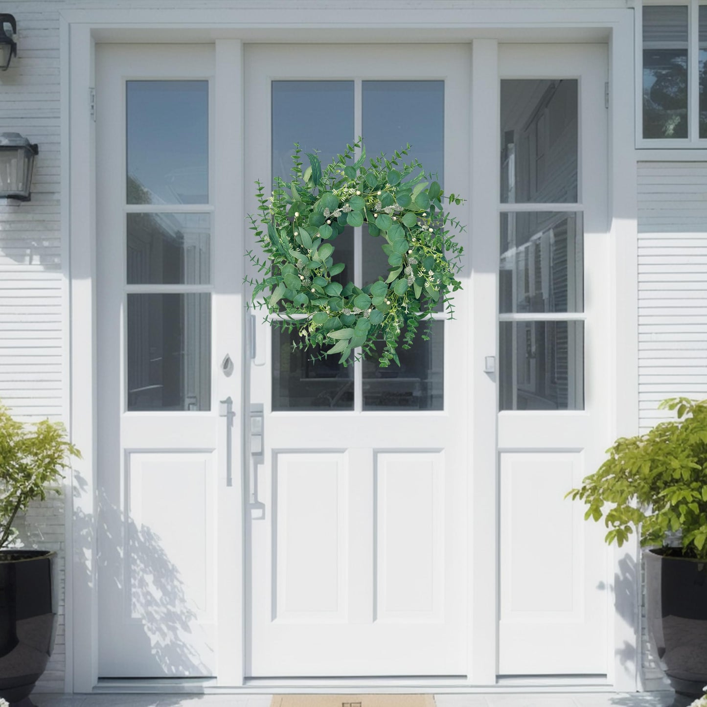 MAINGKAUNG Spring Wreath 22 Inch Spring Summer Wreaths with Eucalyptus Leaves and Berries Seasons Green Eucalyptus Wreath for Farmhouse Porch Front Door Wall Decor and Year Round Use