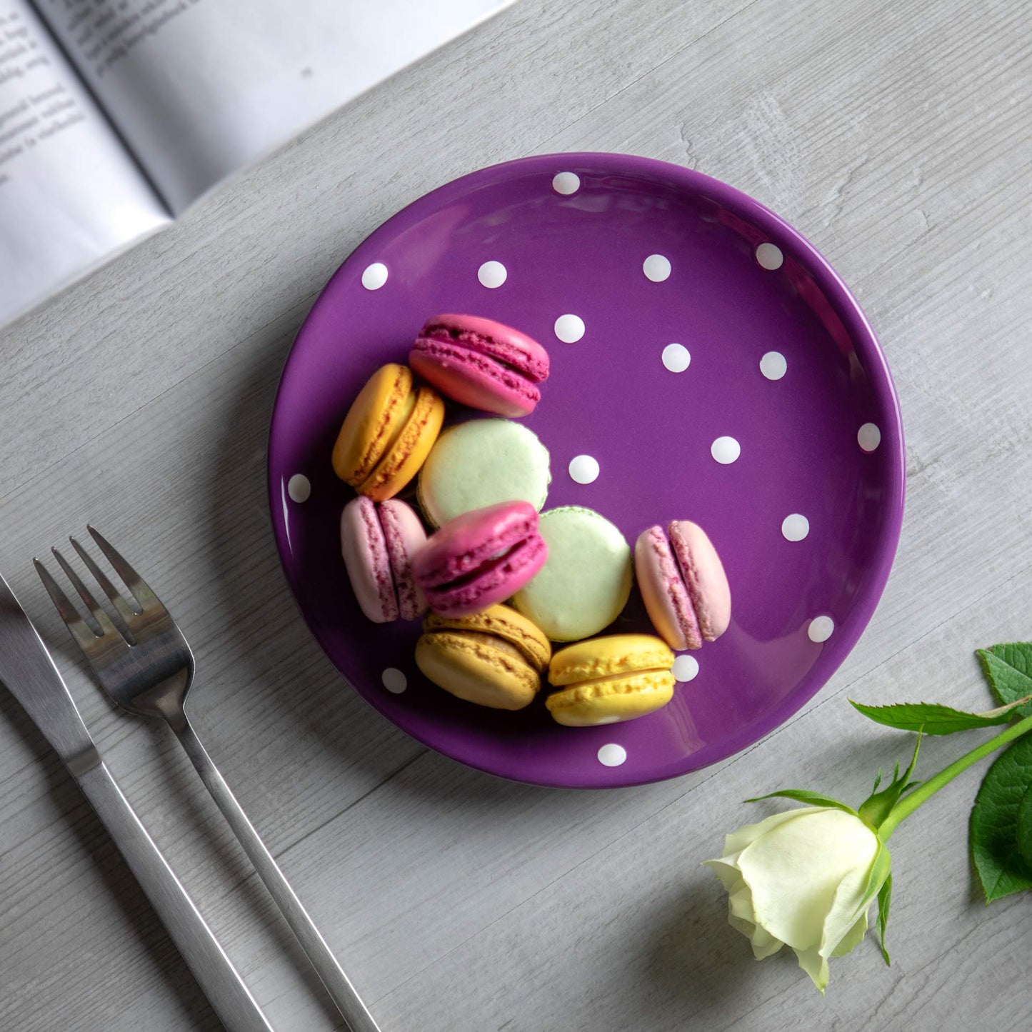 City to Cottage Handmade Purple and White Pottery Polka Dot Glazed 7.9inch/20cm Side Plate, Dessert Plate, Unique Ceramic Dinnerware, Housewarming Gift