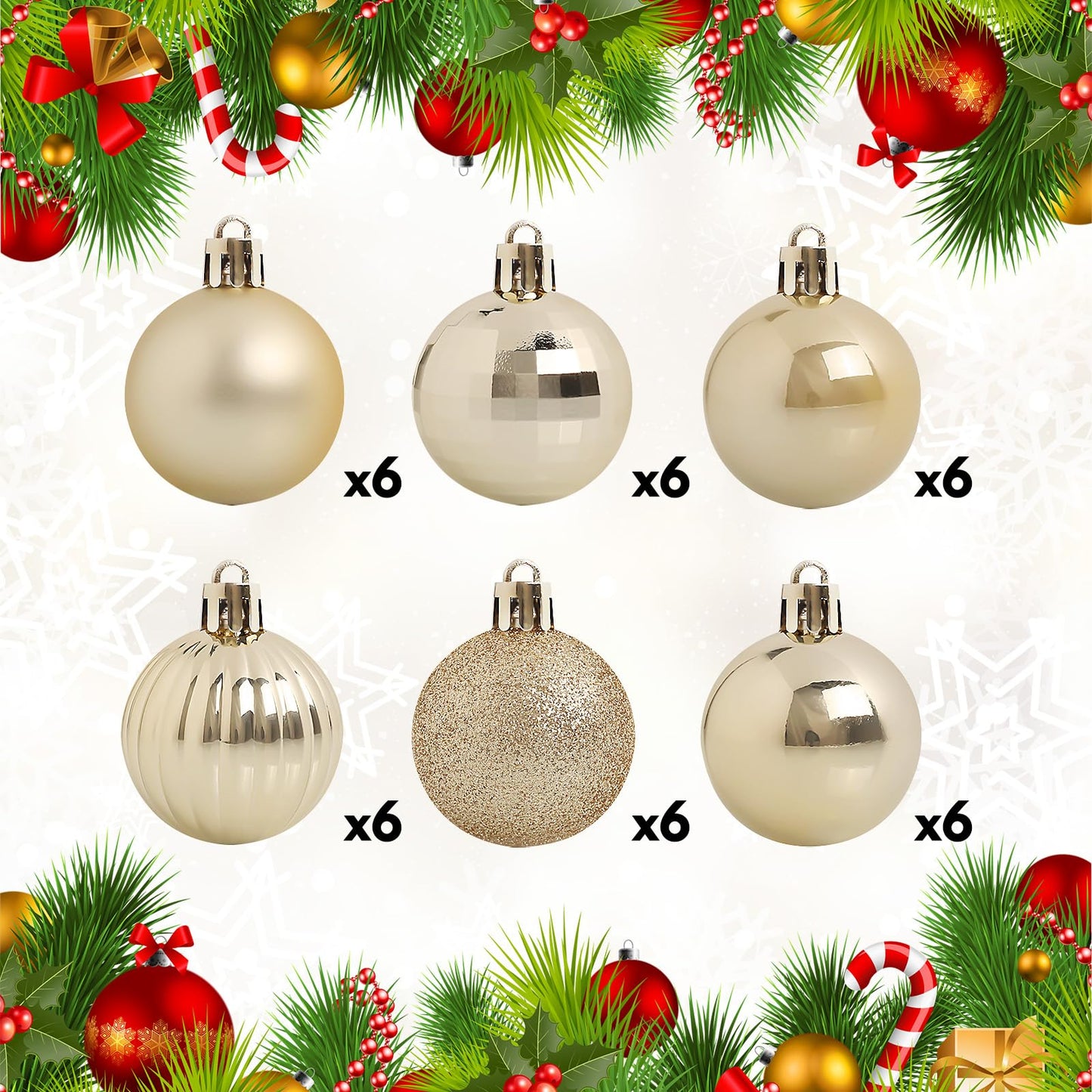 TranquilBliss 36 Pcs-2.36" Christmas Ball Ornaments, Shatterproof Hanging Balls, Tree Decorations for Xmas Tree, Wreath Decor, Holiday Part, Champagne