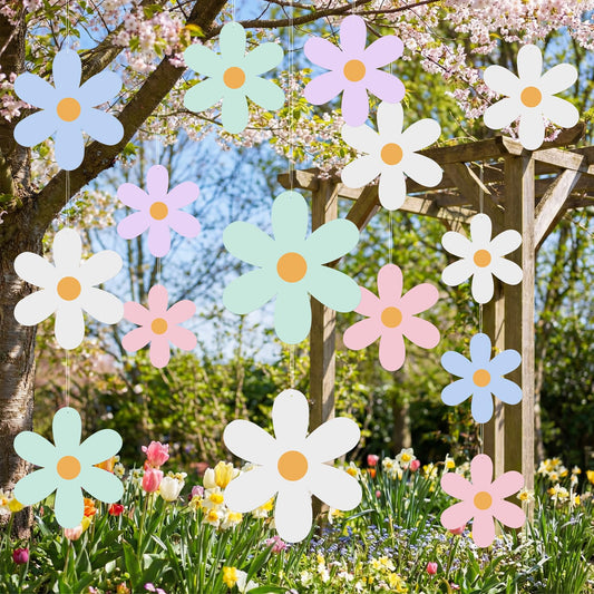 Chinco 30 Pcs Daisy Hanging Decorations for Ceiling Hippie Hanging Garland for Birthday Wedding Party Baby Shower Bridal Shower Home Flowers Party Supplies (Pastel Daisy)