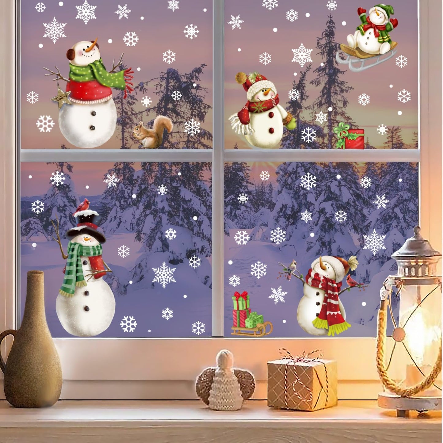 Christmas Snowflake Stickers，Snowman Window Decals，Window Stickers for Windows Glass，Winter Window Cling，Christmas Decorations Holiday,Christmas Window Clings (Snowman)