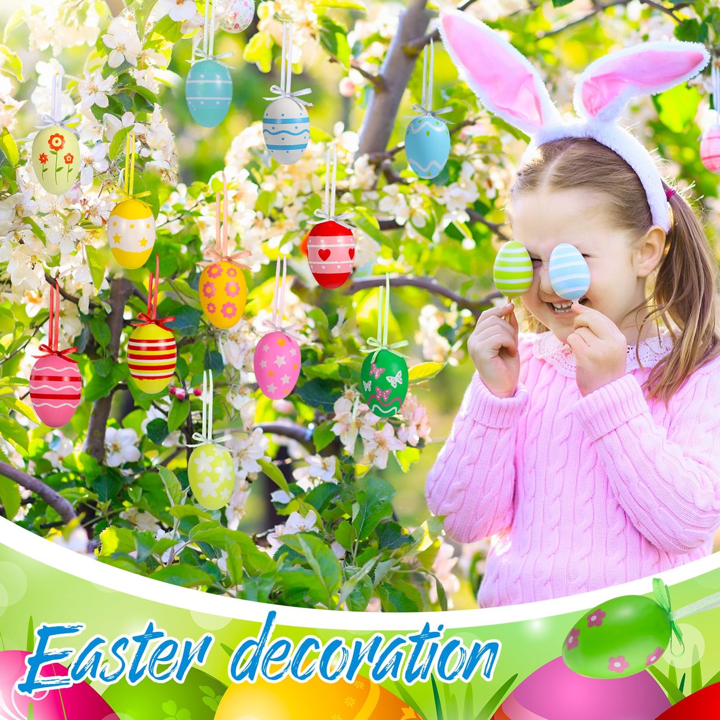 Jutom 54 Pcs Valentines Day Tree Decorations Heart Hanging Ornaments St. Patrick's Day Shamrock Easter Egg Tree Ornaments Heart Shaped Clover Baubles for Holiday Party (Classic Style)