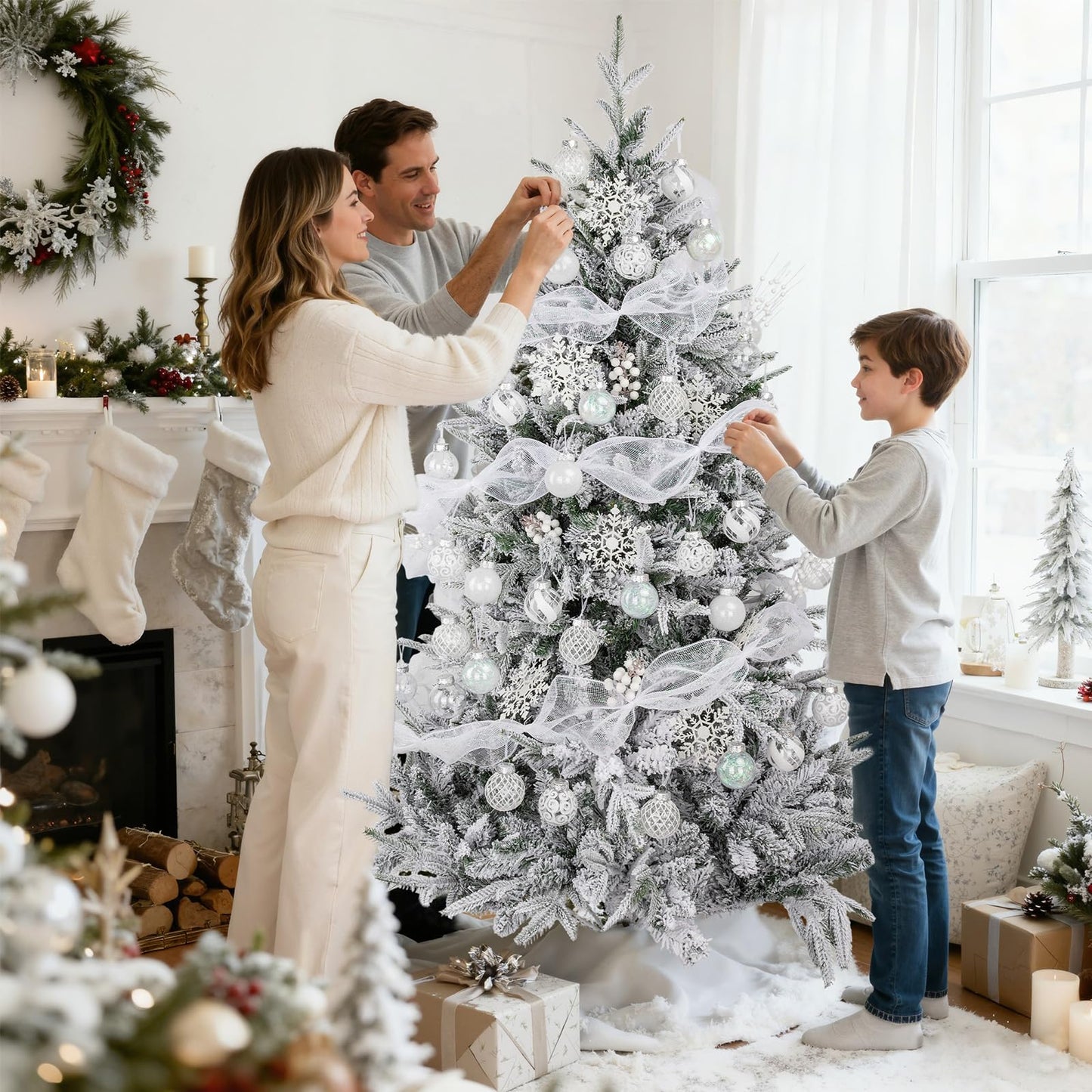 Ouddy Decor 36 Pcs Clear Christmas Ball Ornaments, 2.36" Shatterproof White Plastic Christmas Ornaments Set Decorative Hanging Transparent Baubles for Xmas Tree Holiday Party Decor, White