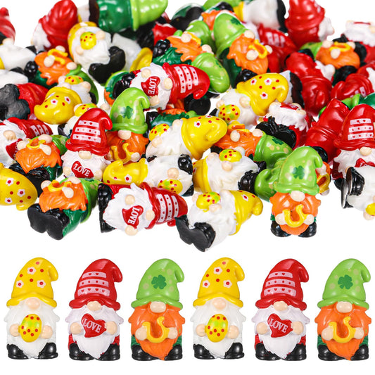 Qunclay 60 Pcs Mini Gnome Figurines, St. Patrick's Day and Easter Spring Decor, Shamrock Egg Heart Theme Resin Tabletop Ornaments for Tiered Tray, Home Table, Party Favors