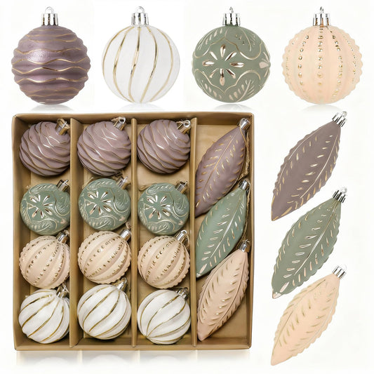 Sunshine Decor Vintage Christmas Ball Ornaments Set, 3.15" Shatterproof Rustic Farmhouse Tree Decorations, Antique Distressed Ball Xmas Hanging Ornaments (Multi Color, 3.15")