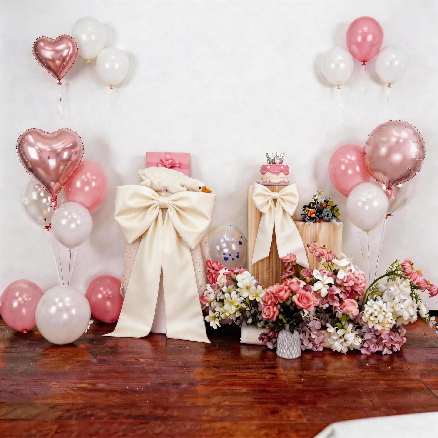 Ivory Bow Decor 2 Pack,Large & Small Coquette Room Backdrop Wall Decor for Valentine's Day Bachelorette Bridal Shower Wedding Birthday Christmas Decorations