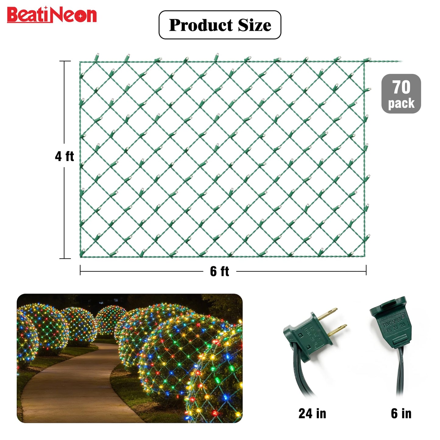 Christmas Net Lights(Warm White - Breathing, 6x4FT), 70 Count Mini LED Fairy String Lights, IP68 Waterproof for Outdoor Indoor Holiday Party Patios Wedding Valentines Day Halloween Xmas Decor, 5MM